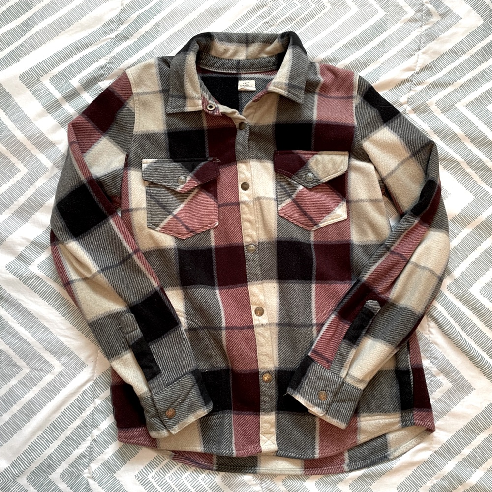 O'Neill Plaid Button Down Shirt - Black, Cream, Pink